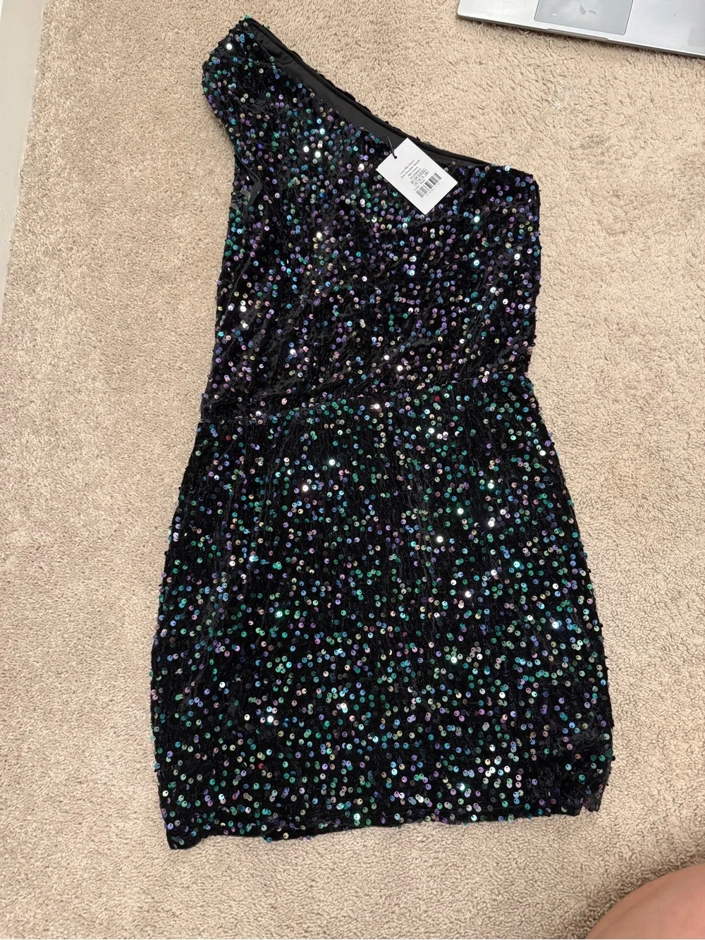 Black One-Shoulder Sequin Mini Dress